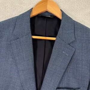 JOS A BANK Travelers Fit Mens 44L Mini Check Plaid Blue Wool Blazer‎ Jacket EUC